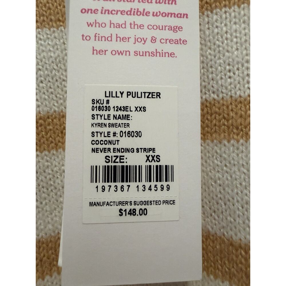 Lilly Pulitzer Kyren Sweater XXS White Tan Stripe Cotton Blend Embroidered $148 - Picture 2 of 9